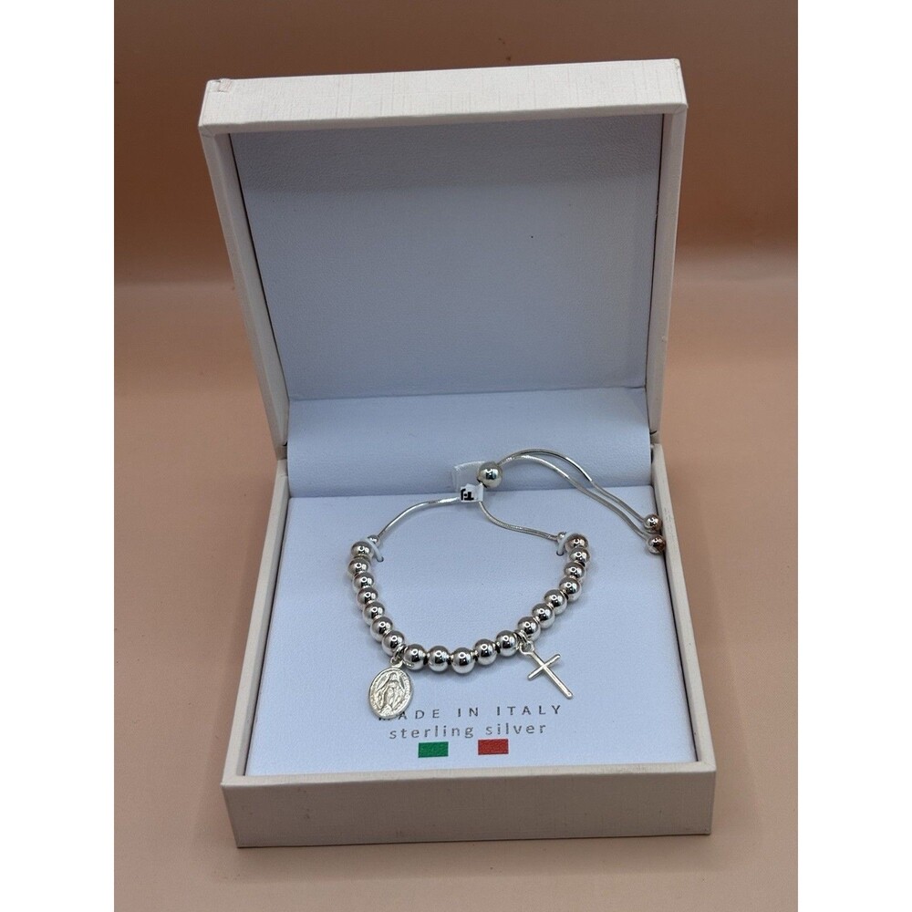 Mia Fiore Italy Dyadema Sterling Silver 925 Beaded Adjustable Bracelet  2 charms
